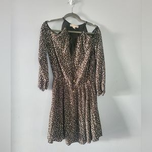 MICHAEL Michael Kors Pleated Cold Shoulder Georgette Leaf Print Dress M